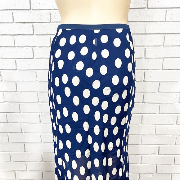 J.Crew New Gwyneth Slip Skirt Navy White Polka-dot Viscose Chiffon Lined - Picture 2 of 6
